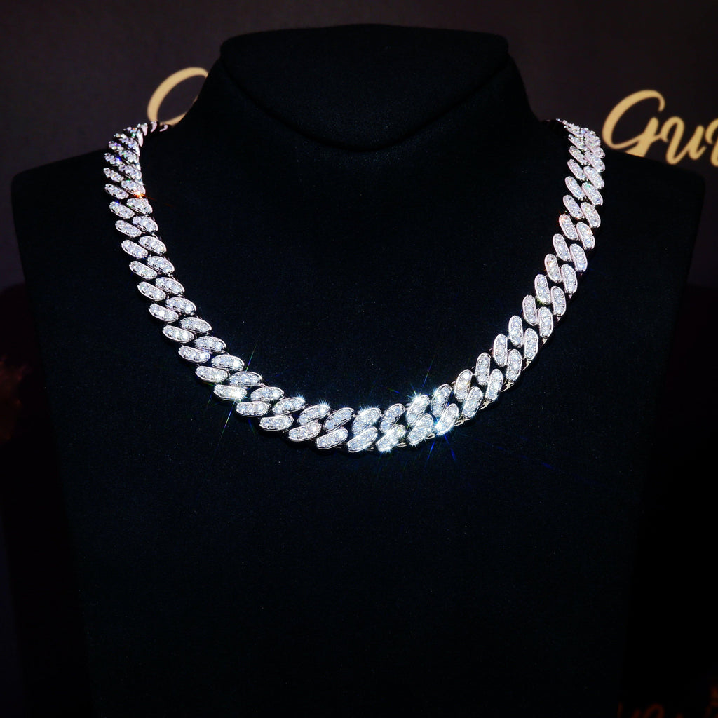13mm 18K White/Gold-Plated Seamless Iced Cuban Chain