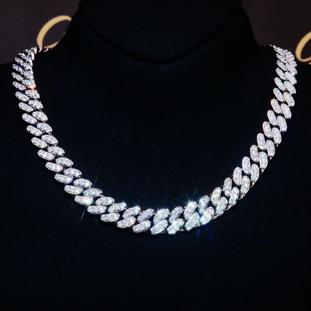 13mm 18K White/Gold-Plated Seamless Iced Cuban Chain - The GUU Shop