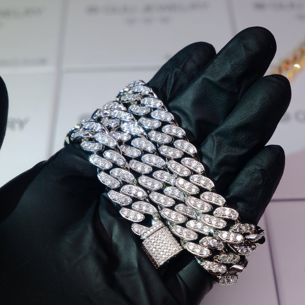 13mm 18K White/Gold-Plated Seamless Iced Cuban Chain - The GUU Shop