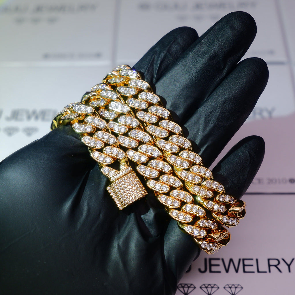 13mm 18K White/Gold-Plated Seamless Iced Cuban Chain - The GUU Shop