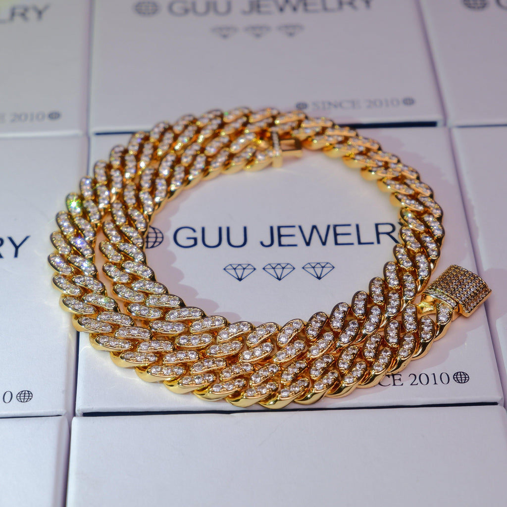 13mm 18K White/Gold-Plated Seamless Iced Cuban Chain - The GUU Shop