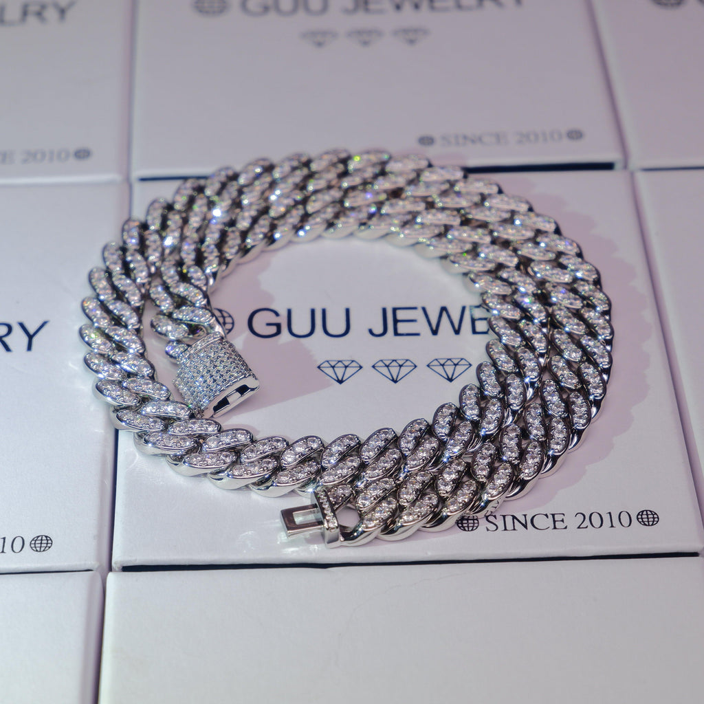 13mm 18K White/Gold-Plated Seamless Iced Cuban Chain - The GUU Shop