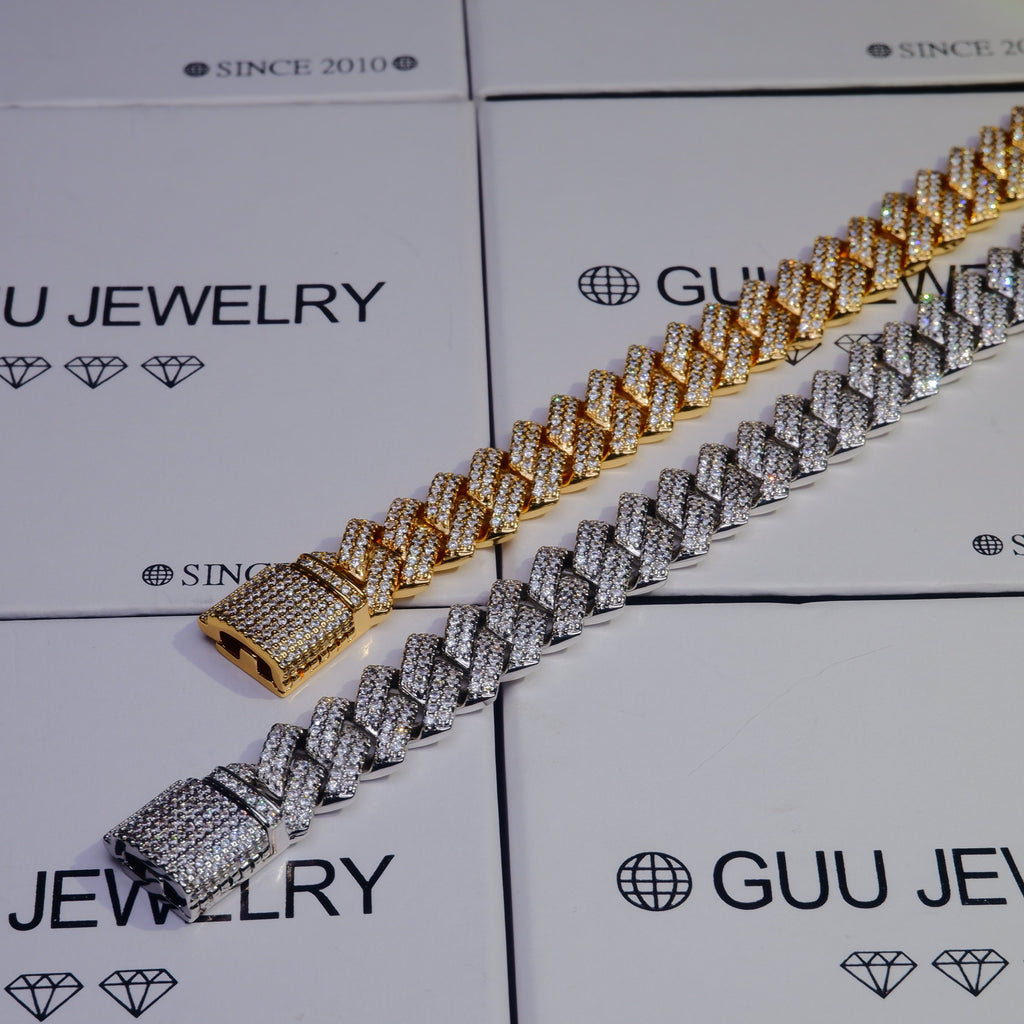 18K White/Gold-Plated Seamless Rhombic Iced Cuban Chain - The GUU Shop