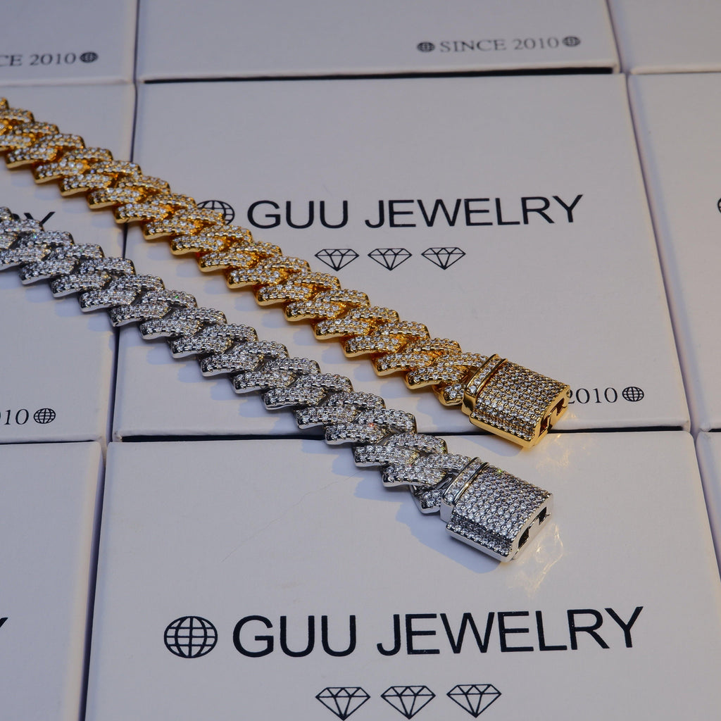 18K White/Gold-Plated Seamless Rhombic Iced Cuban Chain - The GUU Shop
