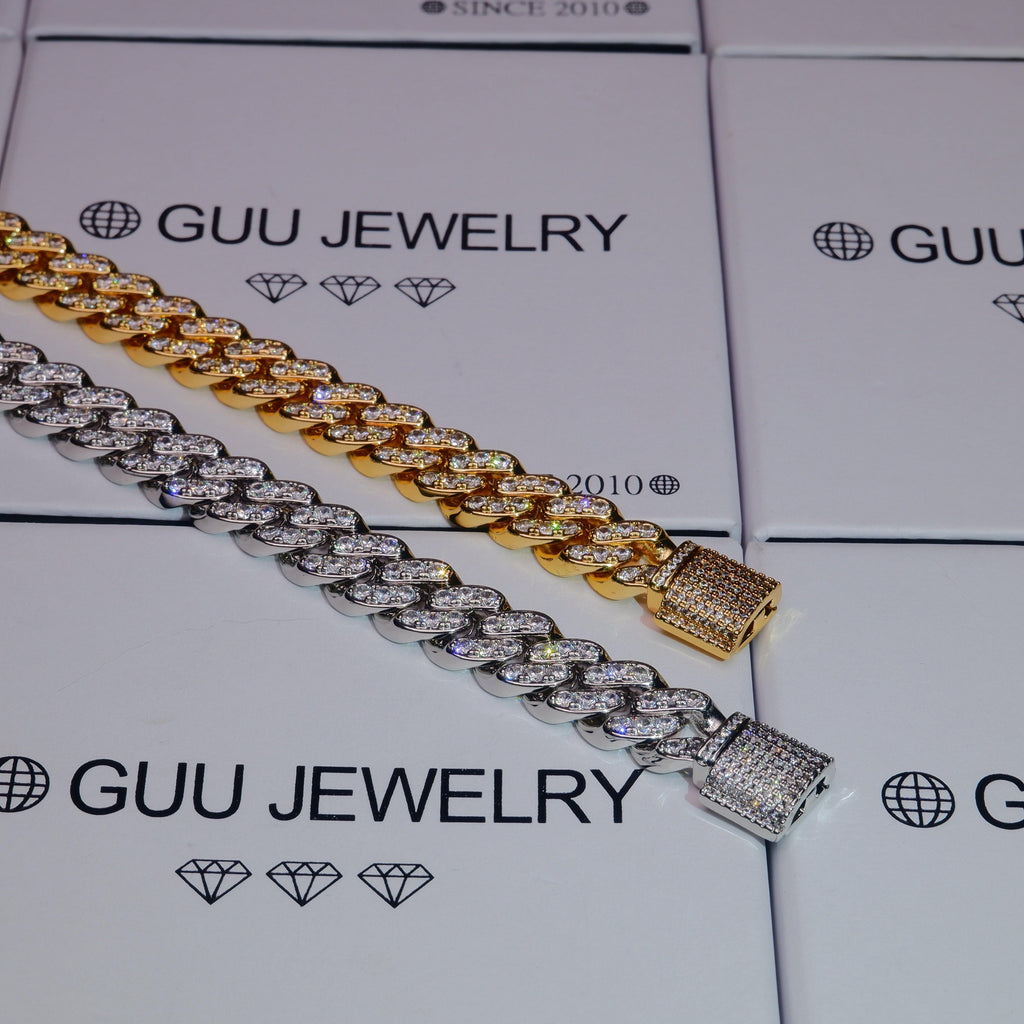 13mm 18K White/Gold-Plated Seamless Iced Cuban Chain - The GUU Shop