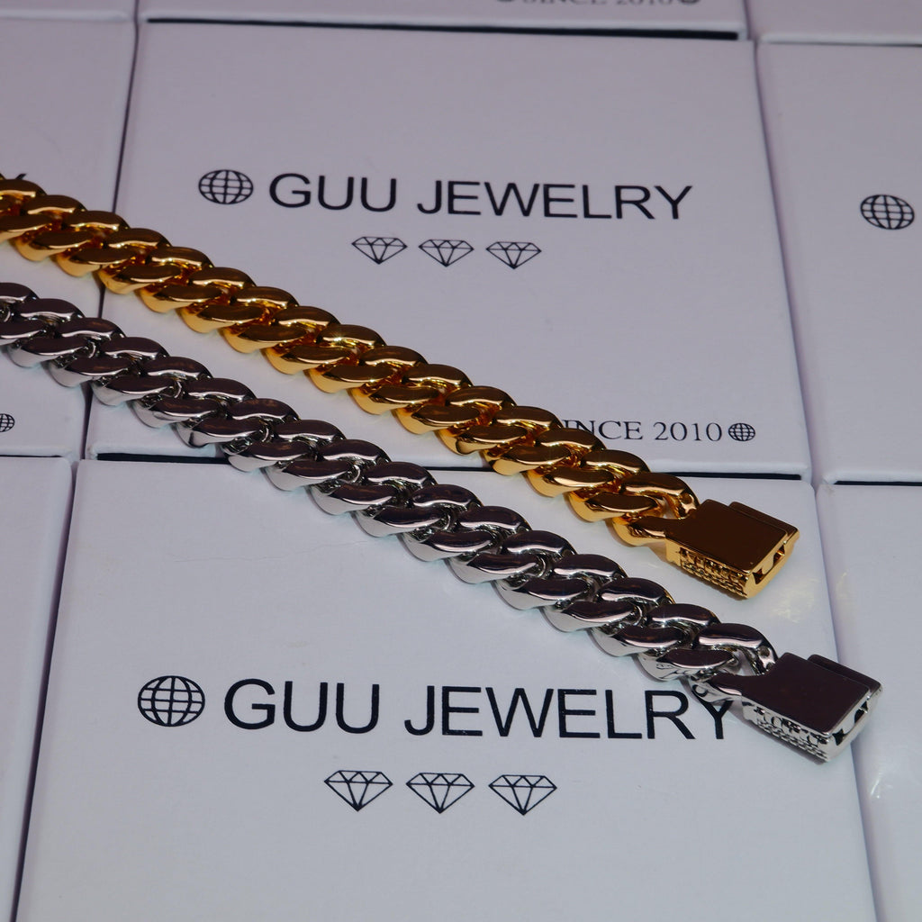 13mm 18K White/Gold-Plated Seamless Iced Cuban Chain - The GUU Shop