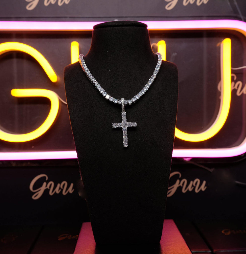 925 Sterling Silver Micro-inlay AAA CZ Cross Hip Hop Necklace