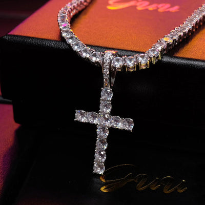 925 Sterling Silver Micro-inlay AAA CZ Cross Hip Hop Necklace