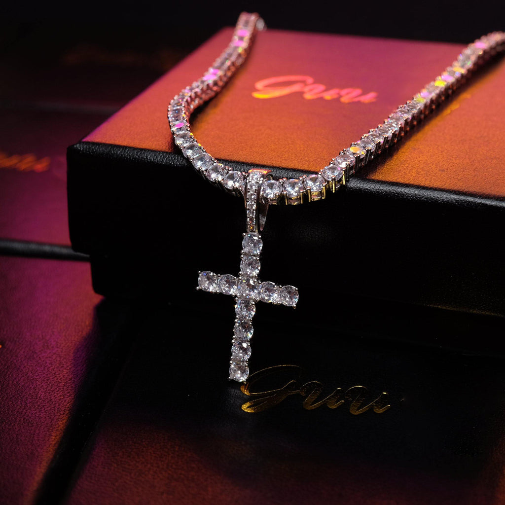925 Sterling Silver Micro-inlay AAA CZ Cross Hip Hop Necklace