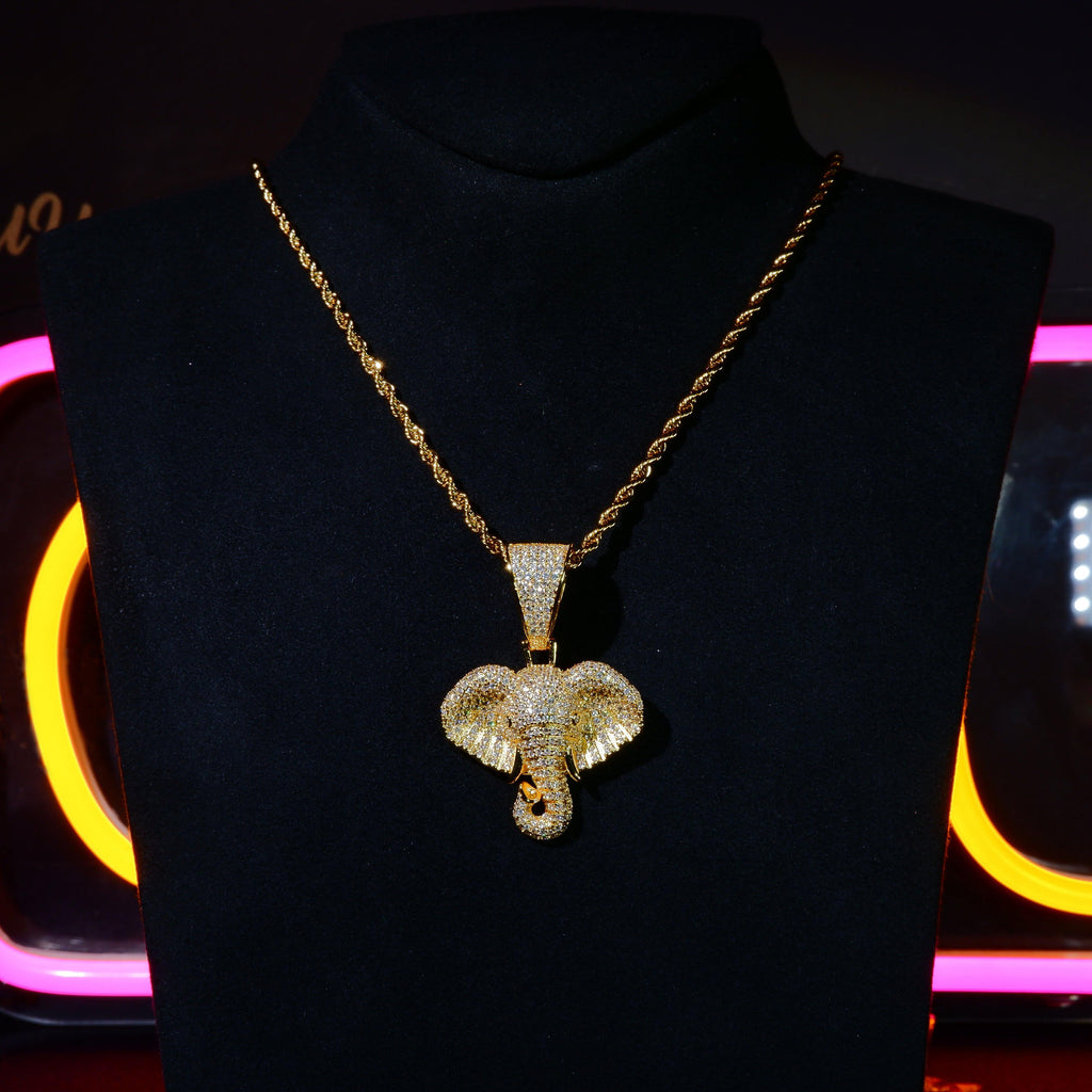 18K Yellow Gold-Plated Micro-inlay  AAA CZ Elephant Pendant Necklace