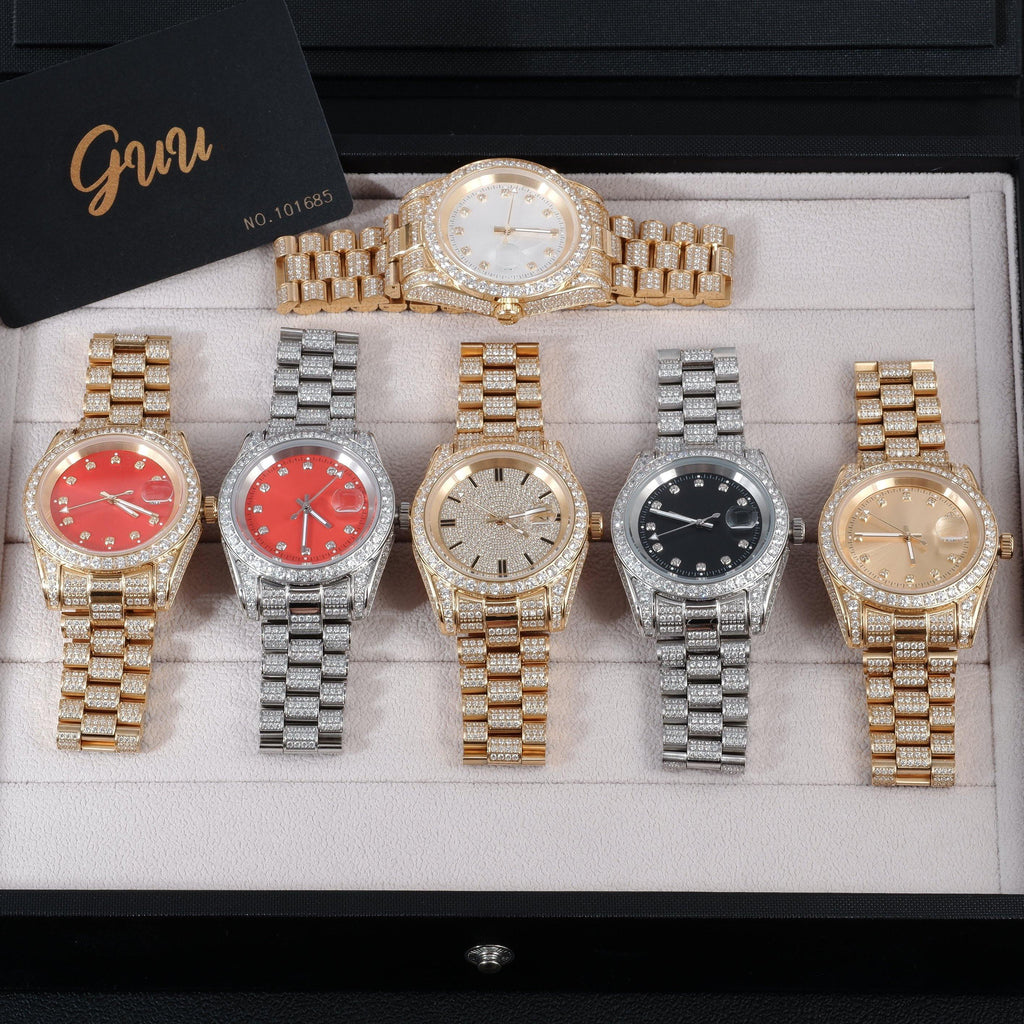 GUU Iced Watch Red Dial in WhiteGold