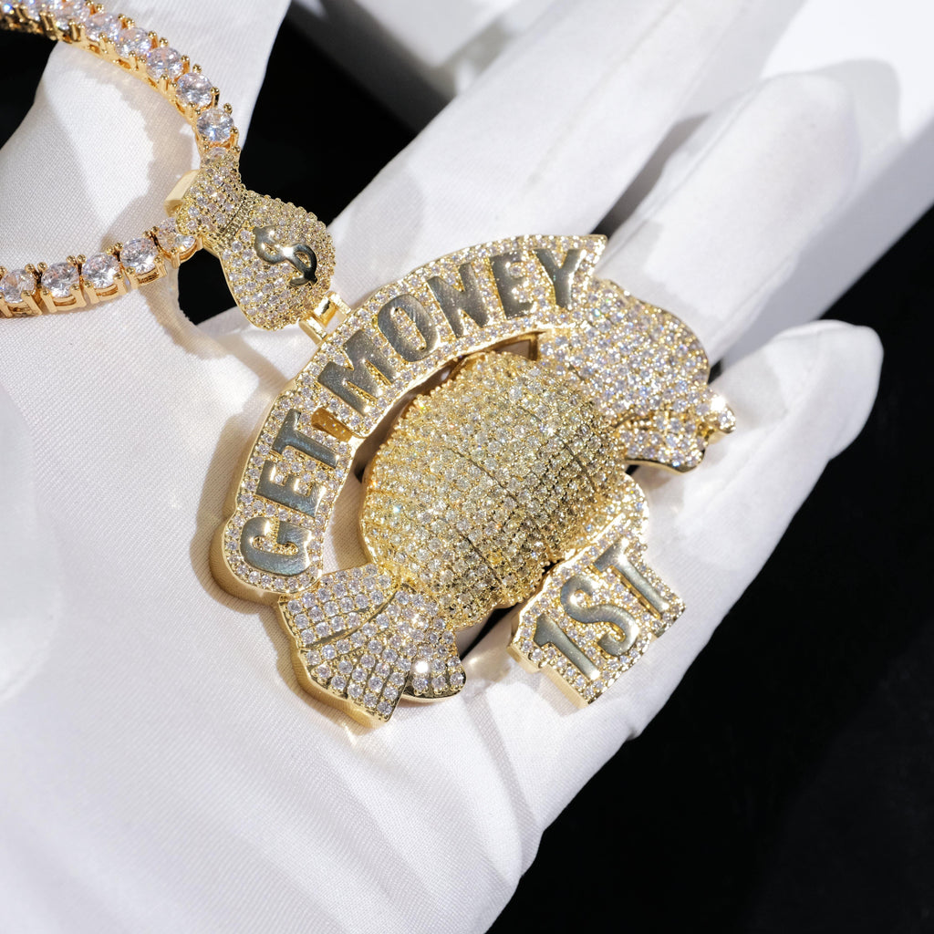 18K Gold-Plated Get Money First Iced Necklace - The GUU Shop