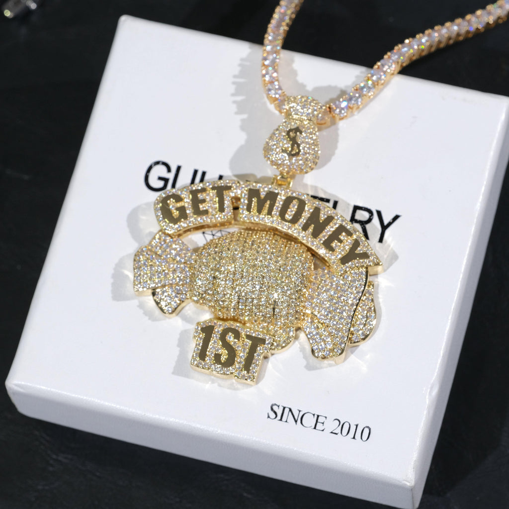 18K Gold-Plated Get Money First Iced Necklace - The GUU Shop