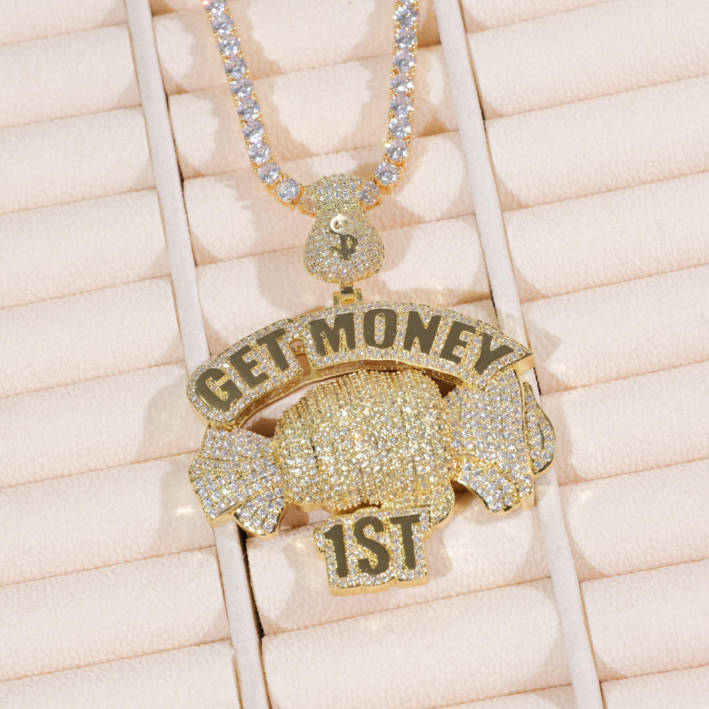 18K Gold-Plated Get Money First Iced Necklace - The GUU Shop
