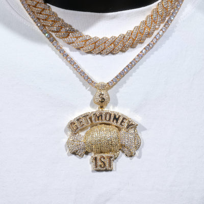 18K Gold-Plated Get Money First Iced Necklace - The GUU Shop