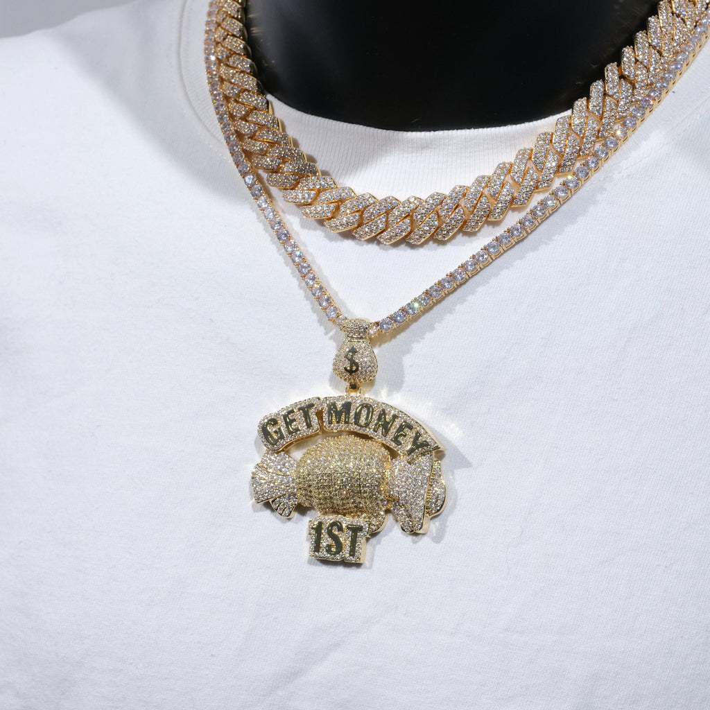 18K Gold-Plated Get Money First Iced Necklace - The GUU Shop
