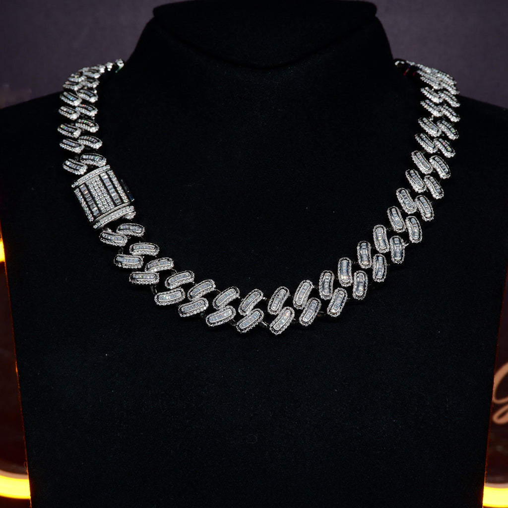 15mm 18K White/Gold-Plated BlingBling Baguette Iced Cuban Chain