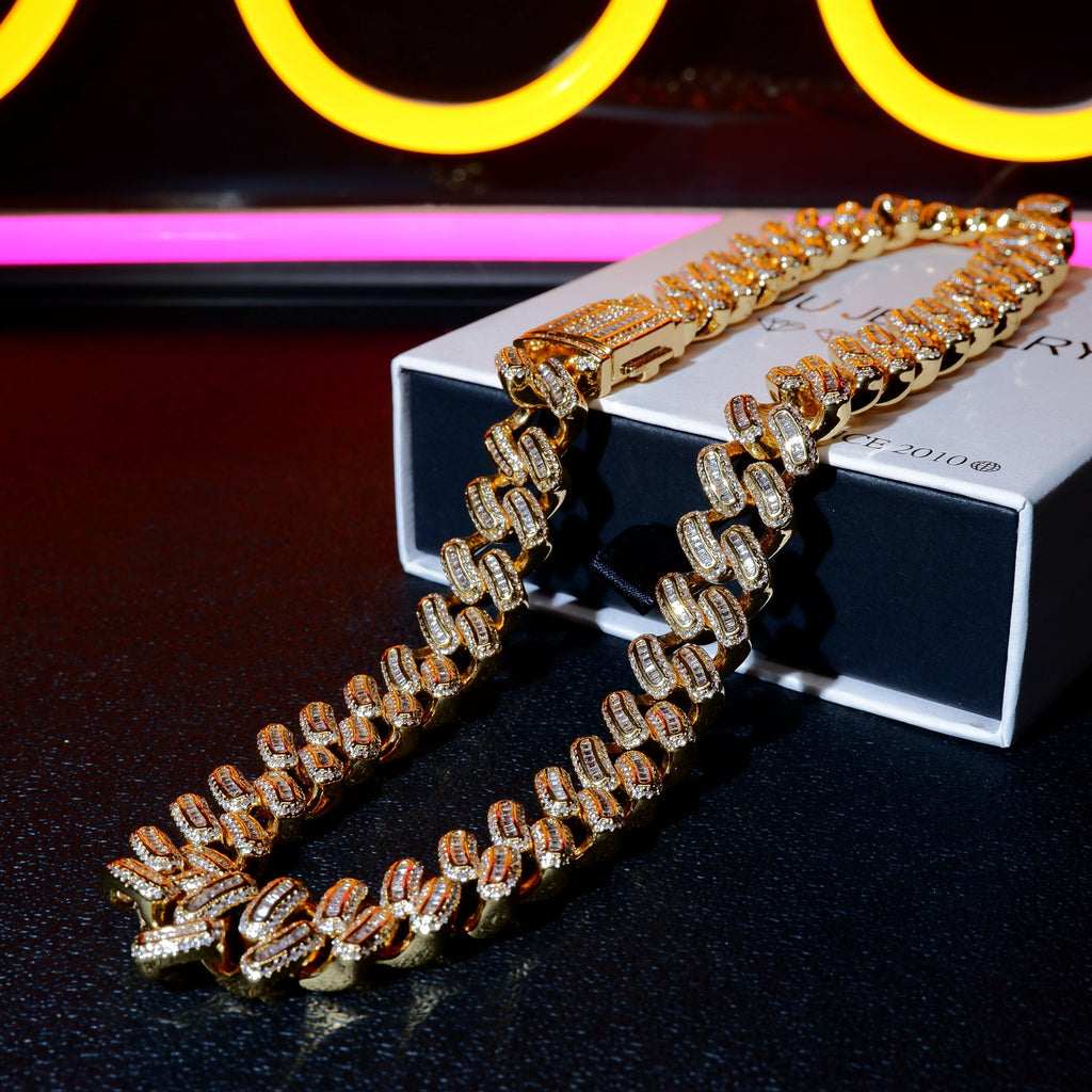 15mm 18K White/Gold-Plated BlingBling Baguette Iced Cuban Chain - The GUU Shop