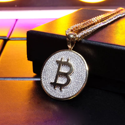 Two-tone Iced 31mm CZ  Cuban Link  Pendant In Yellow Gold-Plated