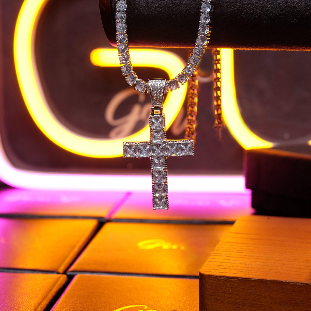 18k Gold-Plated CZ BlingBling Cross Hip Hop Pendant (With Chain)