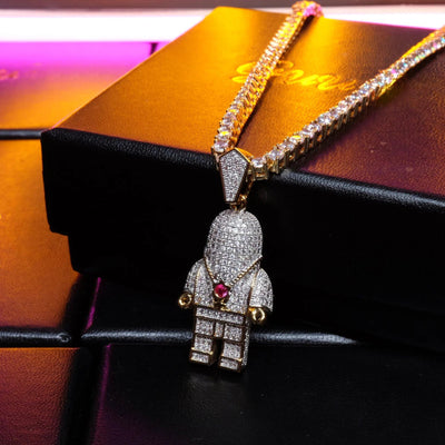 Iced 18mm  CZ  BlingBling Astronaut Pendant & Cuban Link Chain