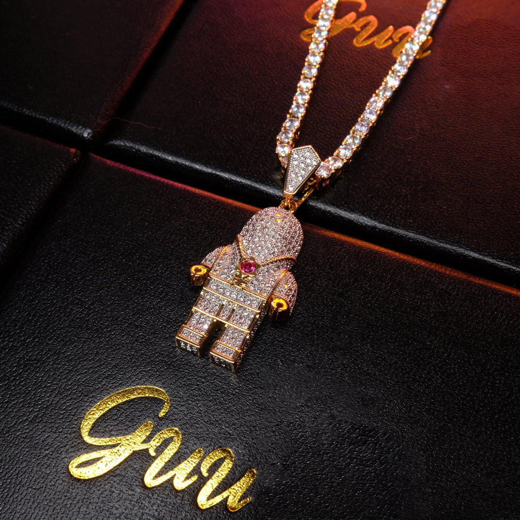 Iced 18mm  CZ  BlingBling Astronaut Pendant & Cuban Link Chain