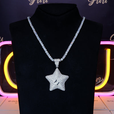 18K Gold-Plated CZ  Pentagram Hip Hop Pendant Necklace
