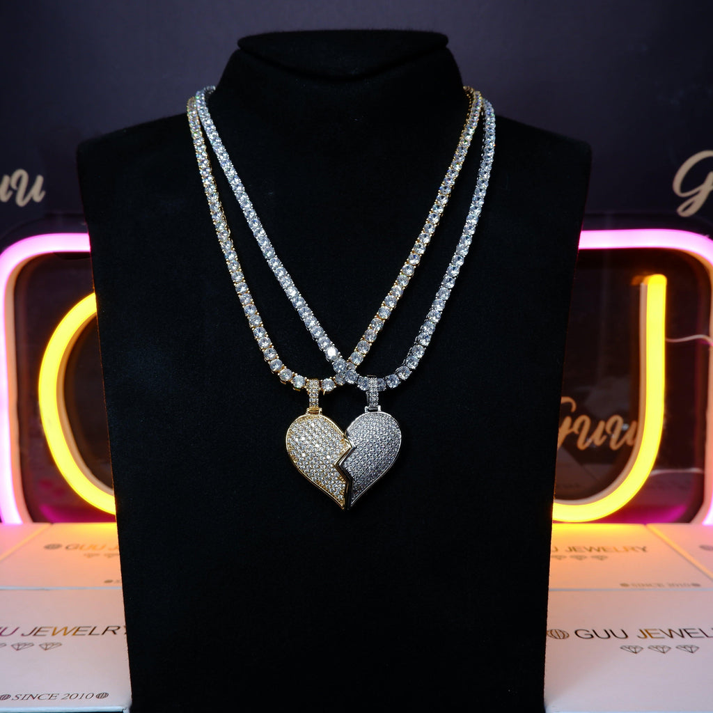 18K Gold-Plated Micro-inlay  AAA CZ  Broken Of Heart Pendant