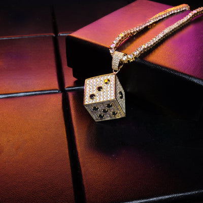 Two-tone CZ Black And White  Dice Pendant Jewelry