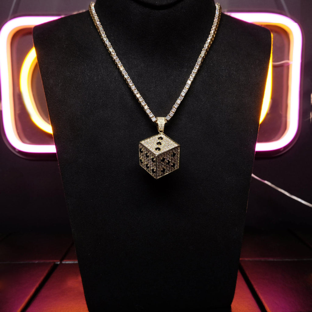 Two-tone CZ Black And White  Dice Pendant Jewelry