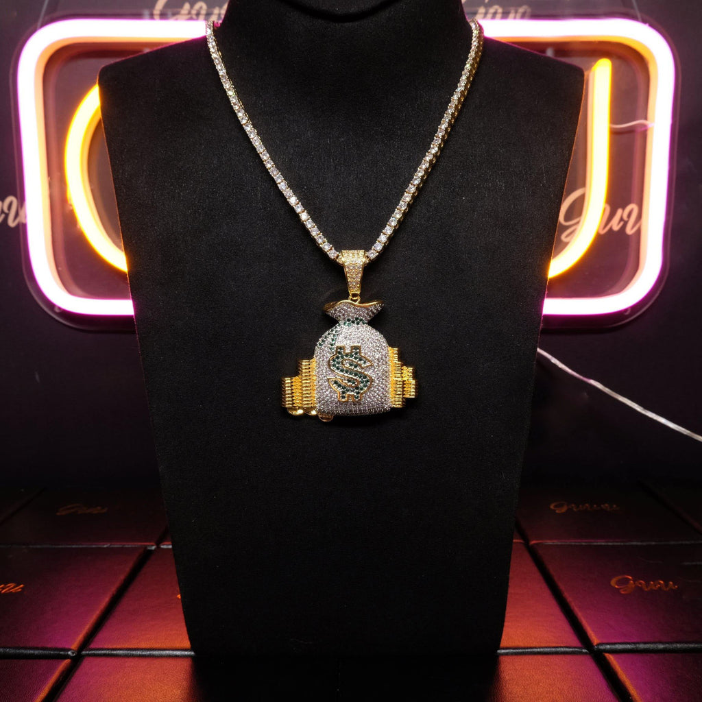 18K Yellow Gold-Plated Micro-inlay AAA CZ Dollar Money Bag Pendant