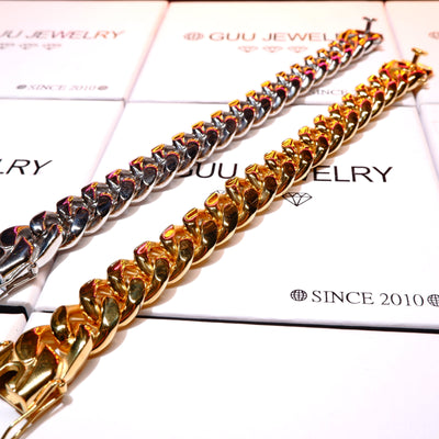 14mm White/Gold-Plated Classic Miami Cuban Bracelet - The GUU Shop