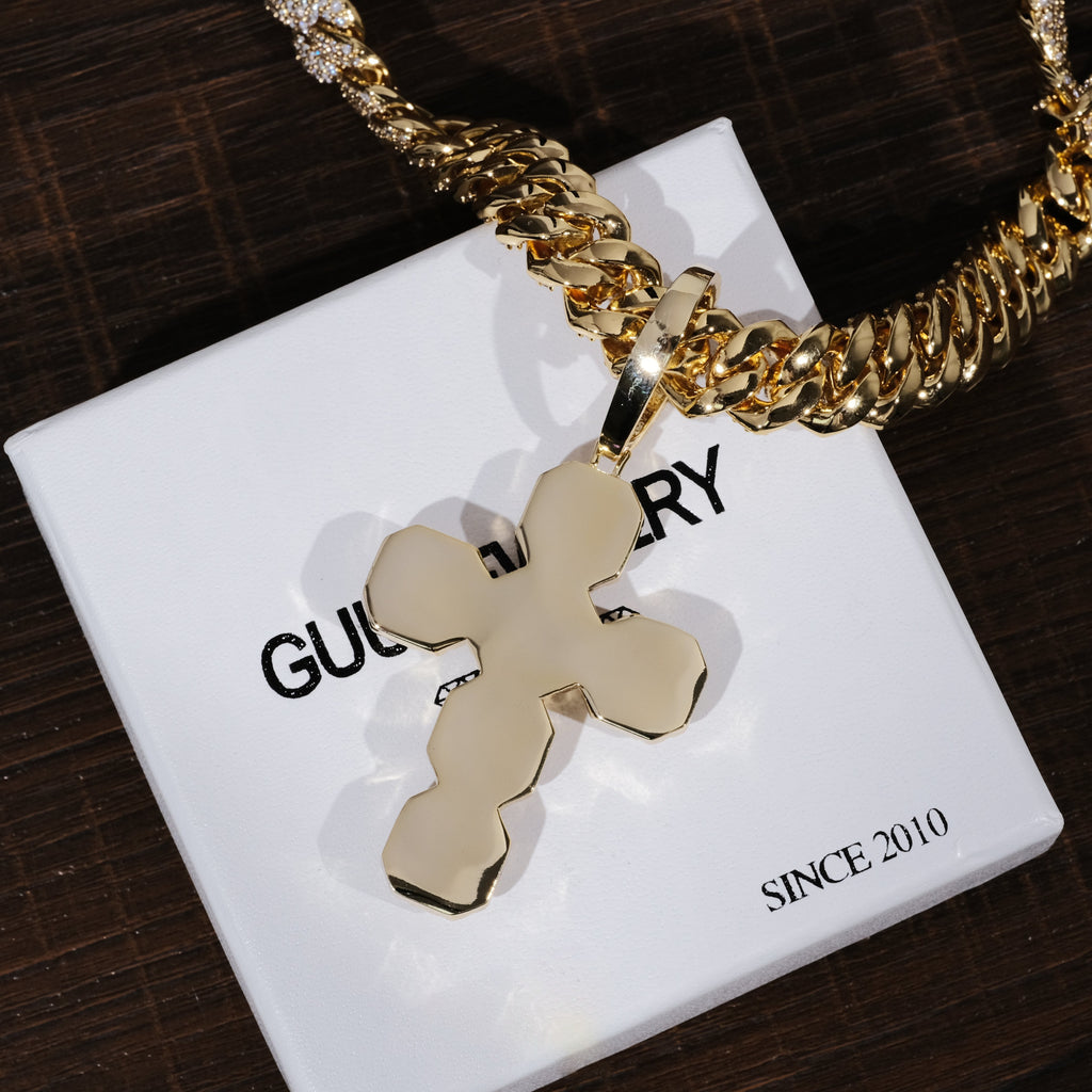 Iced Large Gemstone Cross Necklace