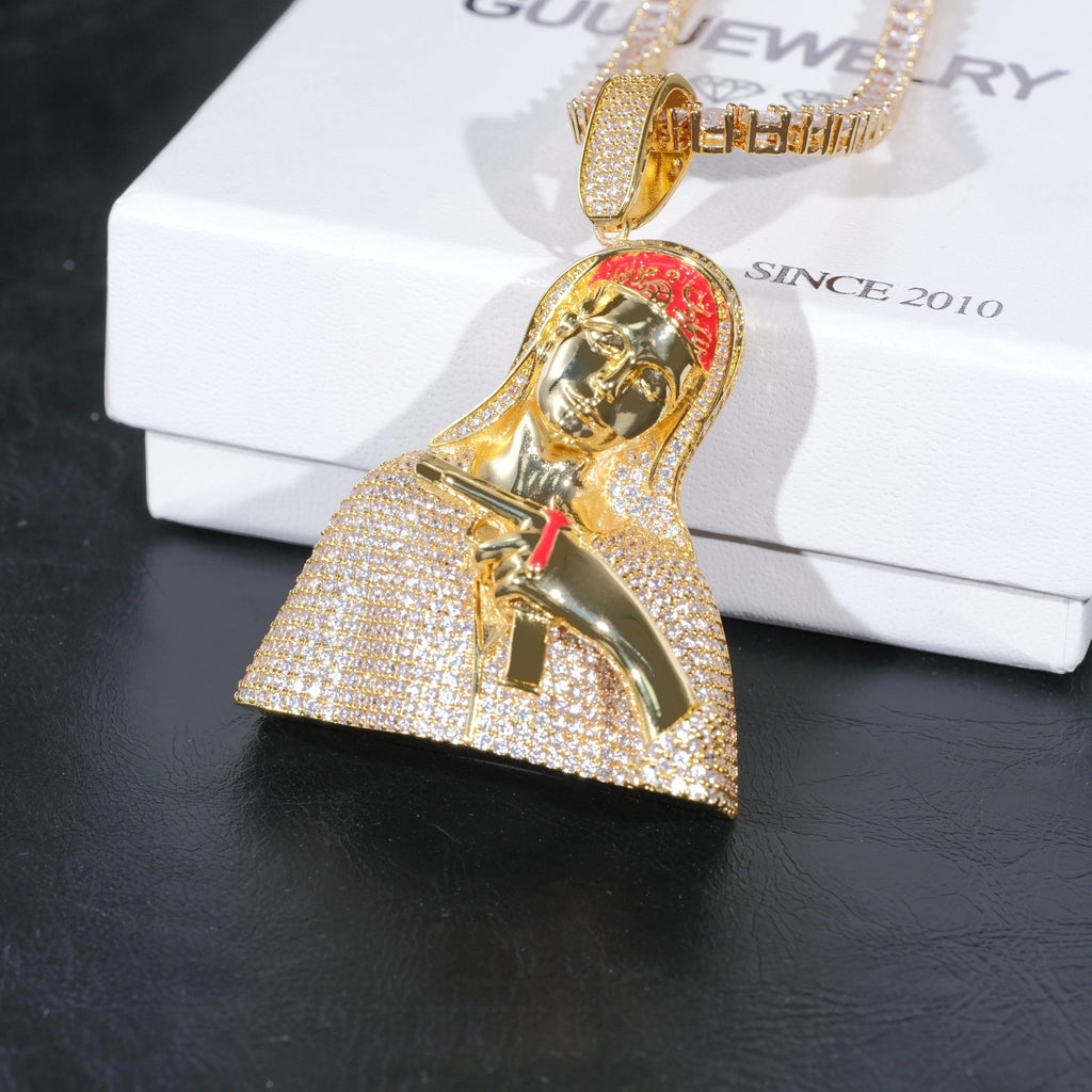 Iced Mary With Gun Necklace