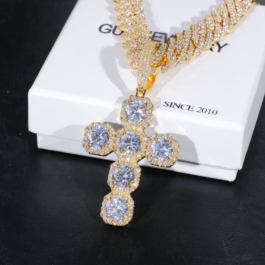 Iced Large Gemstone Cross Necklace
