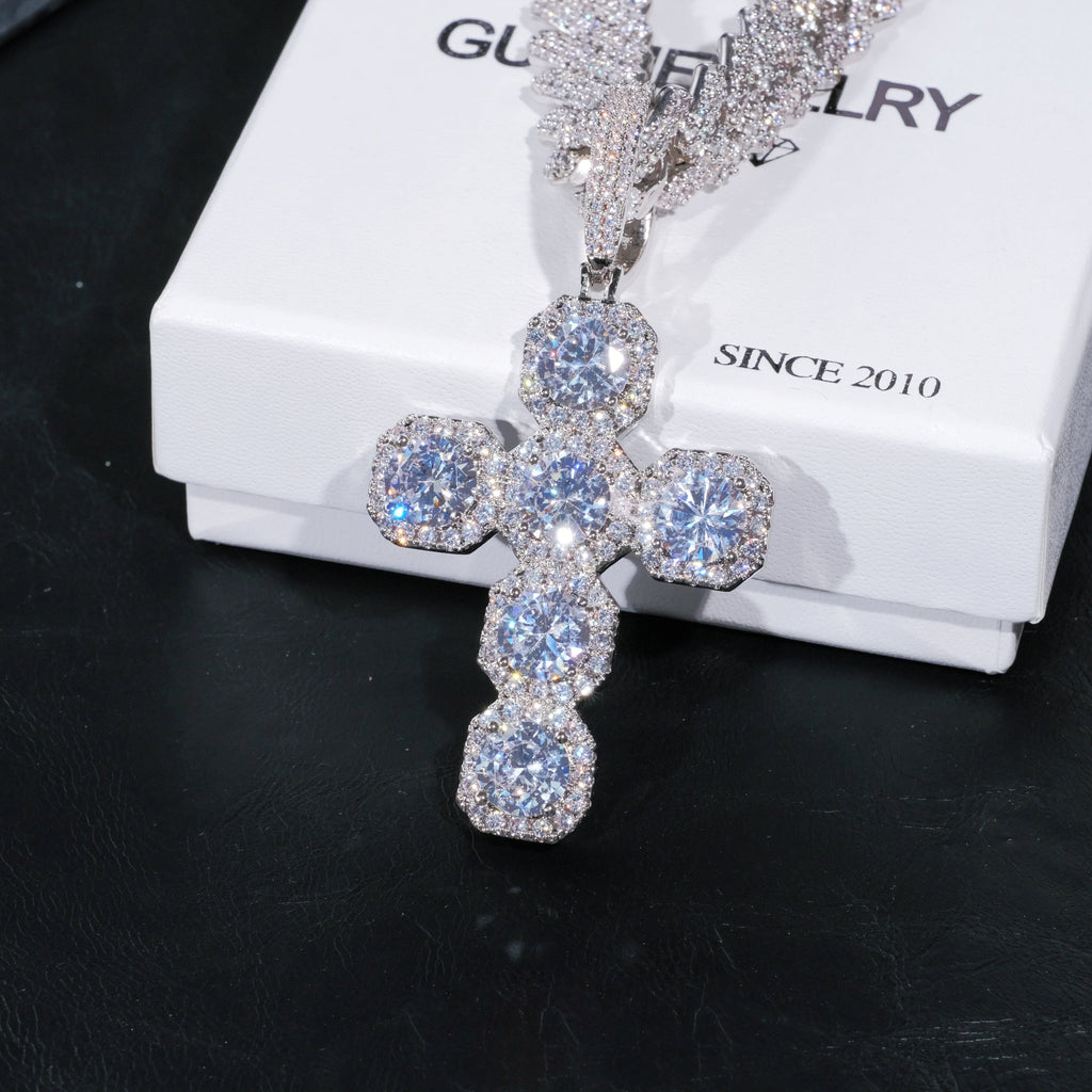 Iced Large Gemstone Cross Necklace