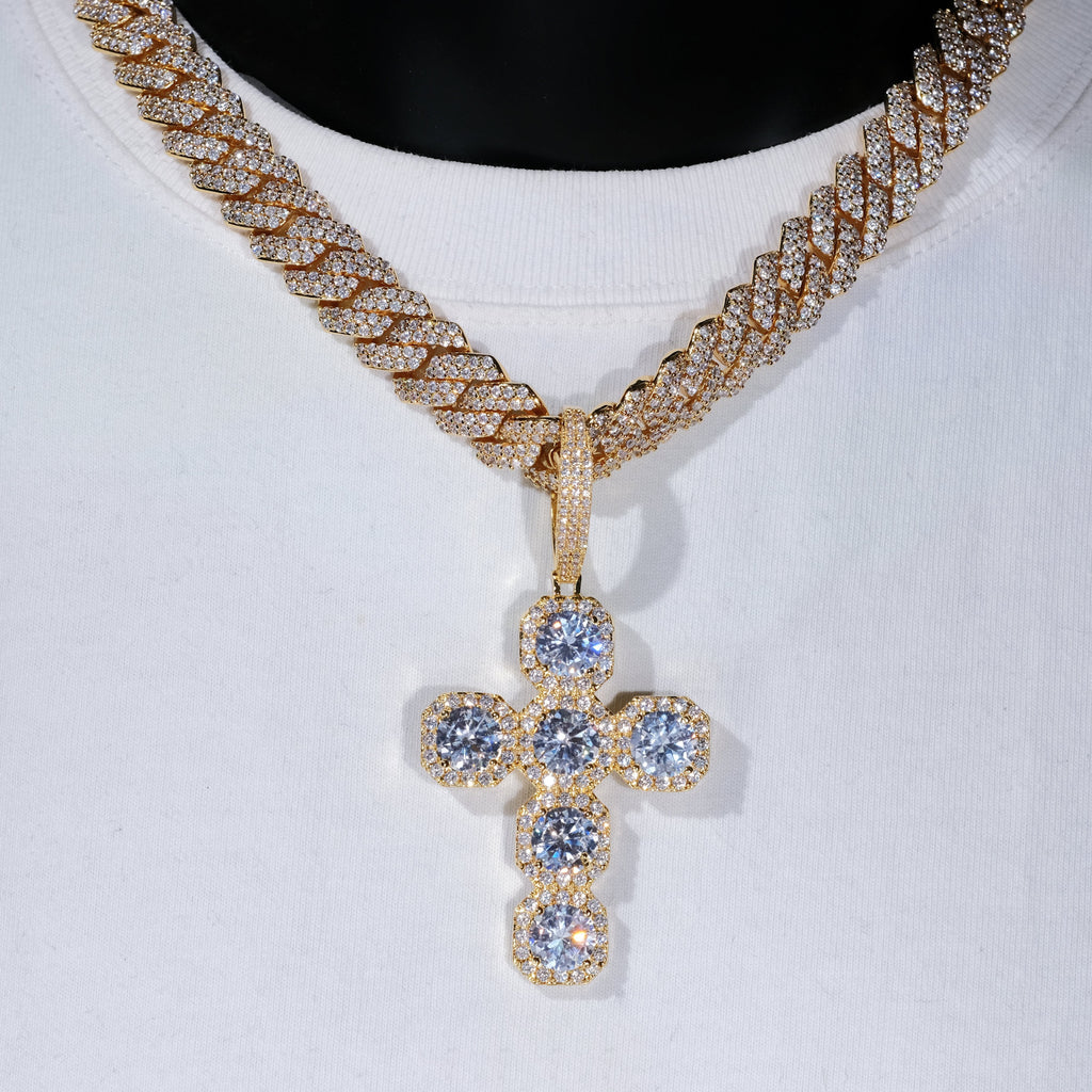 Iced Large Gemstone Cross Necklace