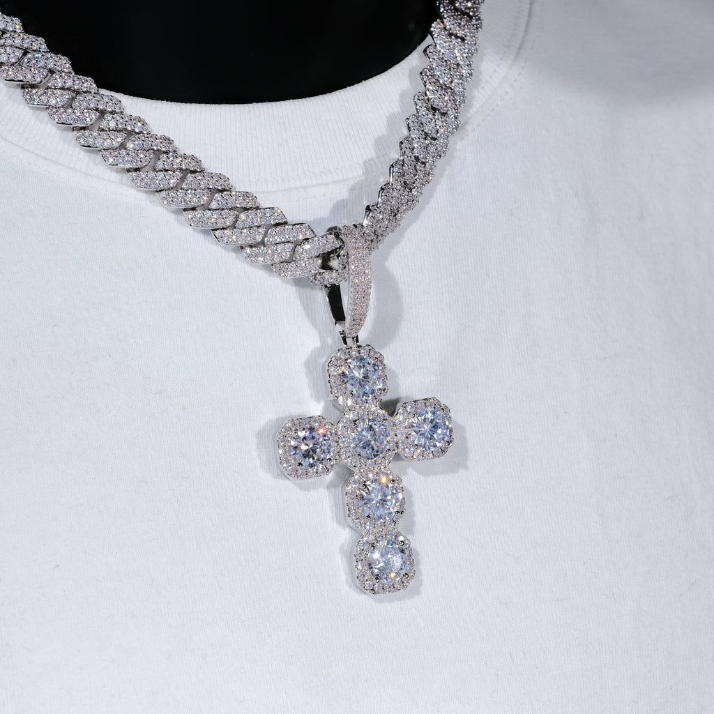 Iced Large Gemstone Cross Necklace
