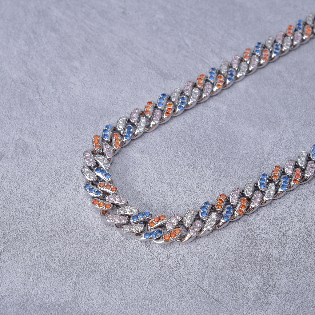 13mm 18K WhiteGold-Plated Colorful Iced Cuban Chain - The GUU Shop
