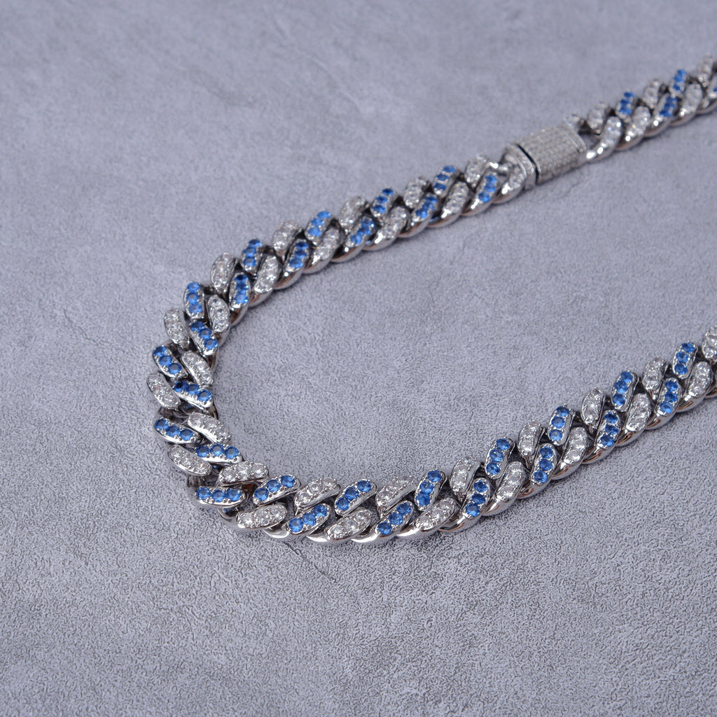 13mm 18K WhiteGold-Plated Blue Iced Cuban Chain - The GUU Shop