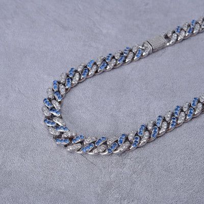 13mm 18K WhiteGold-Plated Blue Iced Cuban Chain - The GUU Shop