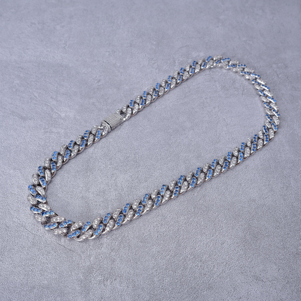 13mm 18K WhiteGold-Plated Blue Iced Cuban Chain - The GUU Shop