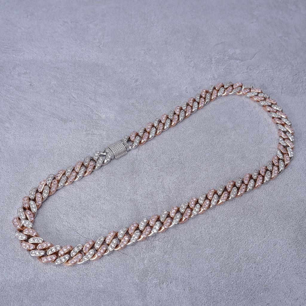 13mm 18K WhiteGold-Plated Pink Iced Cuban Chain - The GUU Shop