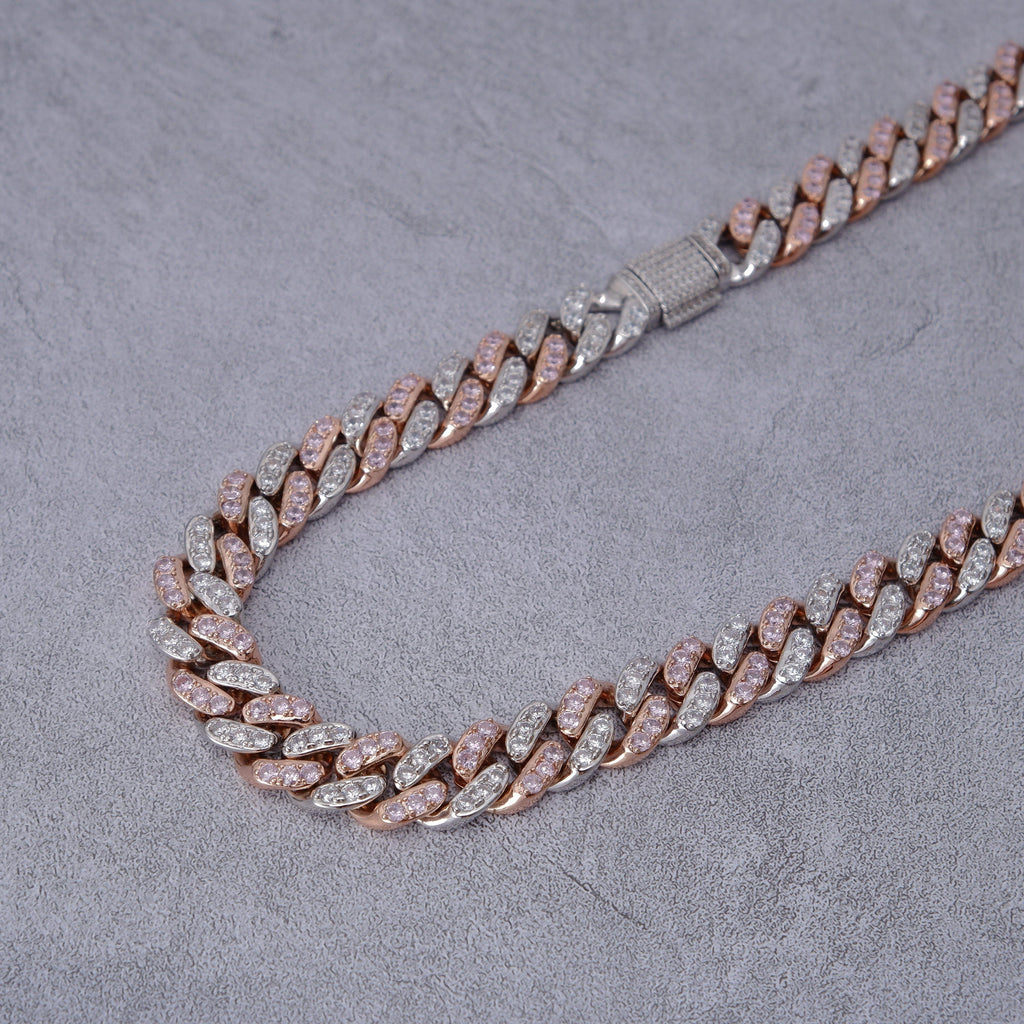 13mm 18K WhiteGold-Plated Pink Iced Cuban Chain - The GUU Shop