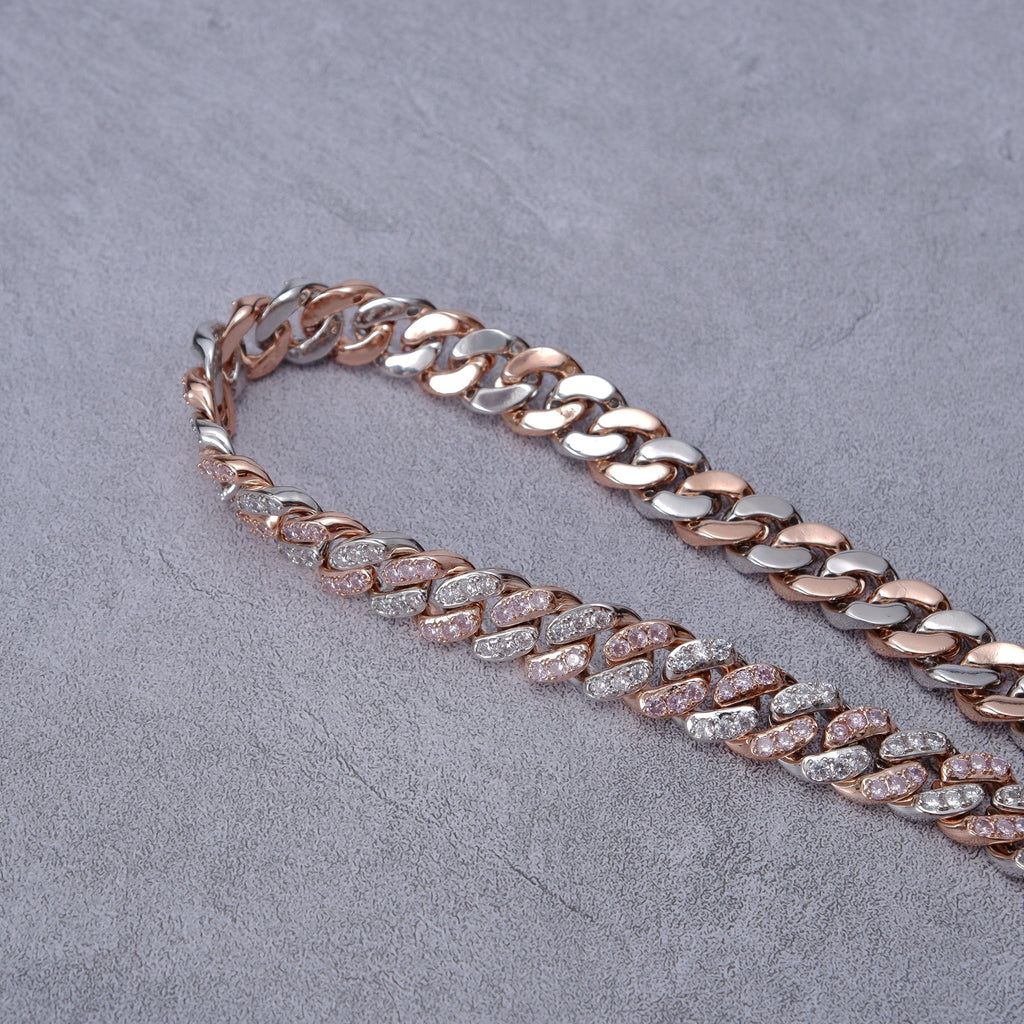 13mm 18K WhiteGold-Plated Pink Iced Cuban Chain - The GUU Shop