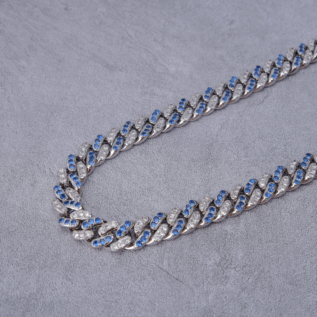 13mm 18K WhiteGold-Plated Blue Iced Cuban Chain - The GUU Shop