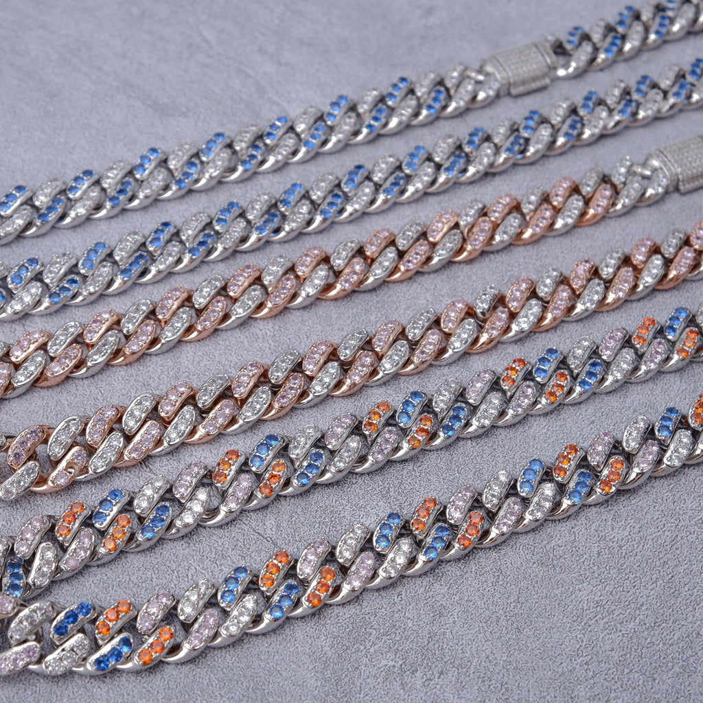 13mm 18K WhiteGold-Plated Pink Iced Cuban Chain - The GUU Shop