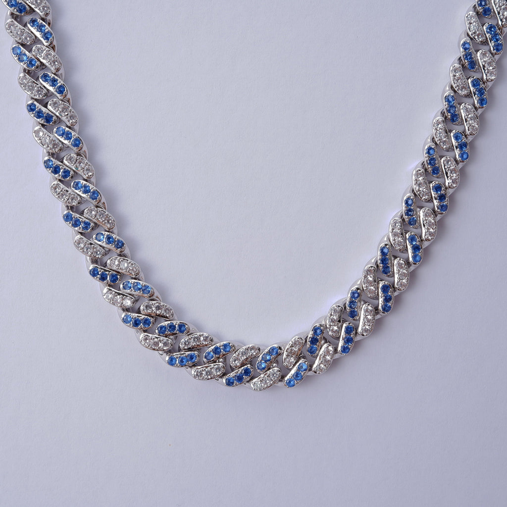 13mm 18K WhiteGold-Plated Blue Iced Cuban Chain - The GUU Shop