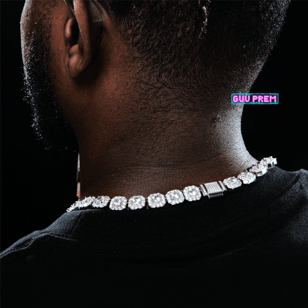 Clustered Tennis Chain in White Gold - The GUU Shop