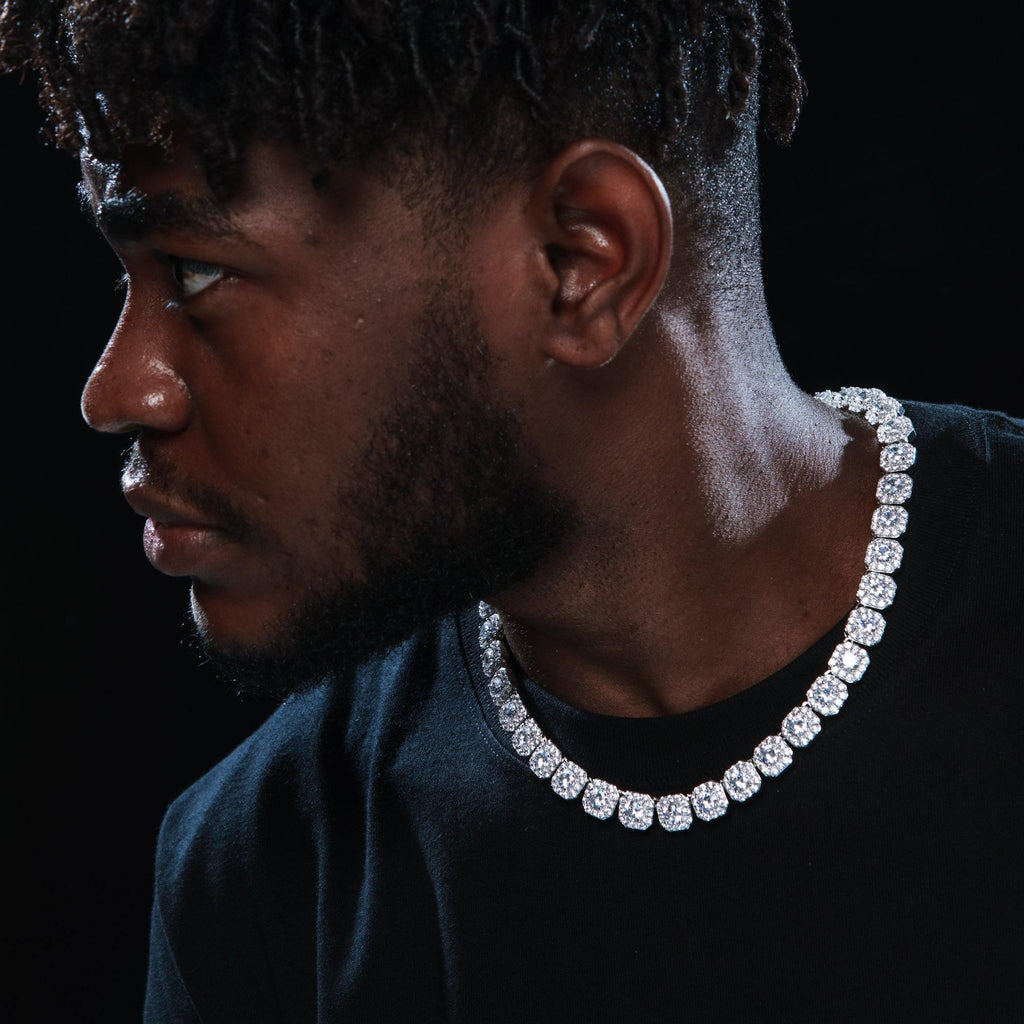 Clustered Tennis Chain in White Gold - The GUU Shop